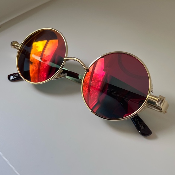 Gold Steampunk inspired Sunglasses with Coral Lenses - Picture 1 of 9